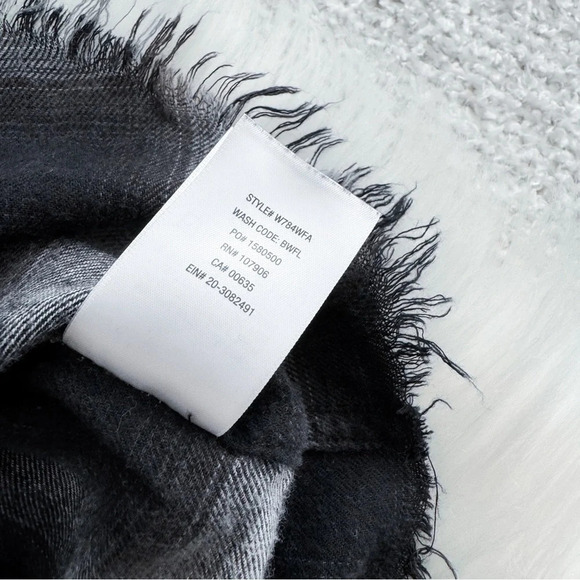 Hudson Oversized Flannel Button Down Shirt Raw Hem Distressed Plaid Black Gray - Picture 9 of 12